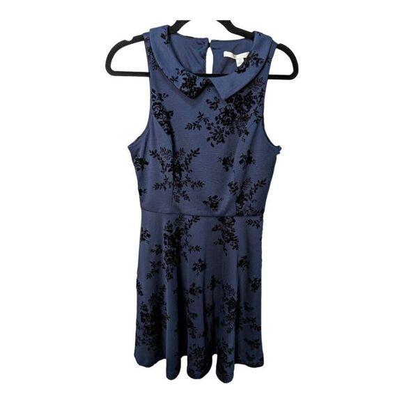 LC Lauren Conrad Navy/Black Velvet Floral Dress Women's Size 8 - Picture 1 of 7